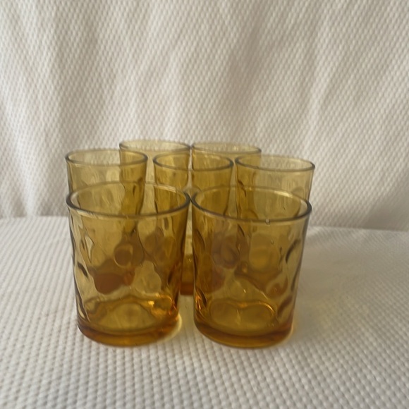 Vintage Hazel Atlas Amber El Dorado Thumbprint Assorted Glasses. Set of seven. - Picture 8 of 9